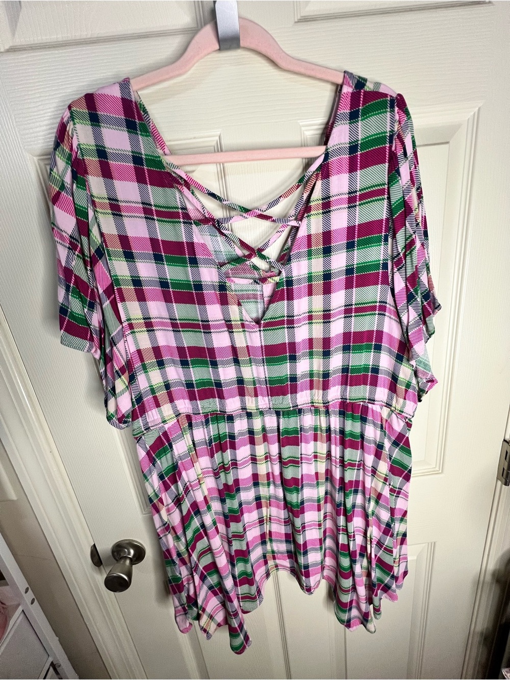 torrid Pink and Green Plaid Shark Bite Top size 26/28